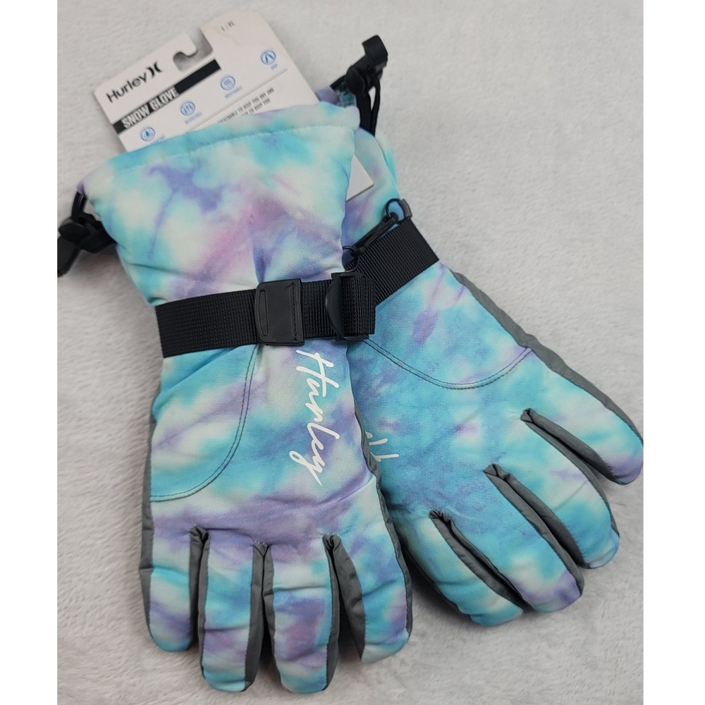 NWT Hurley Snowdrift Gloves Blue Purple Tie Dye Water Resistant Winter Ski L XL - Picture 5 of 5